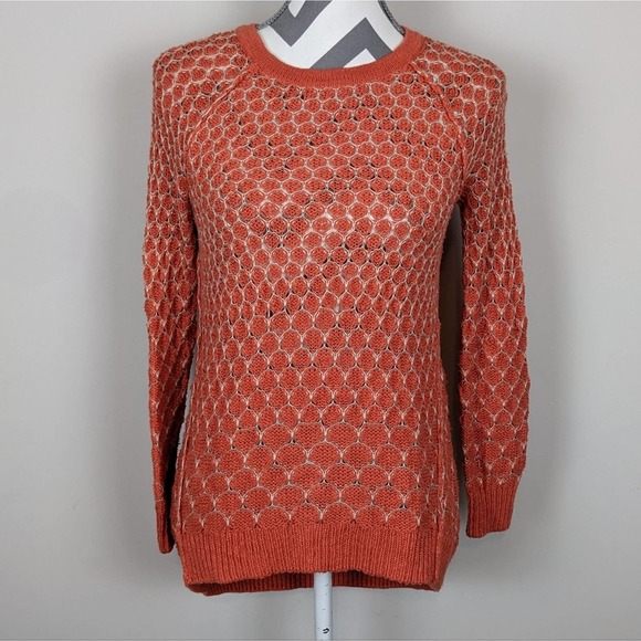 Anthropologie Sweaters - Anthropologie Moth Dot Dot Honeycomb Knit Sweater orange and cream size XS